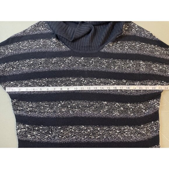 New Directions Navy White Cowl Neck Butterfly Short Sleeve Sweater Sz L - Picture 6 of 8